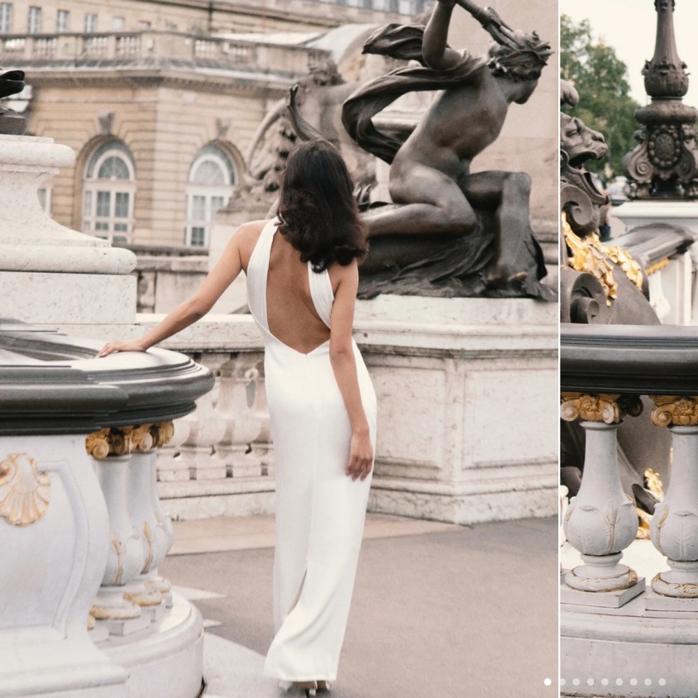 CLAIRE Satin Drape Back Maxi Dress - White M